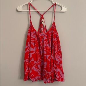 LOFT pink and red floral tank top